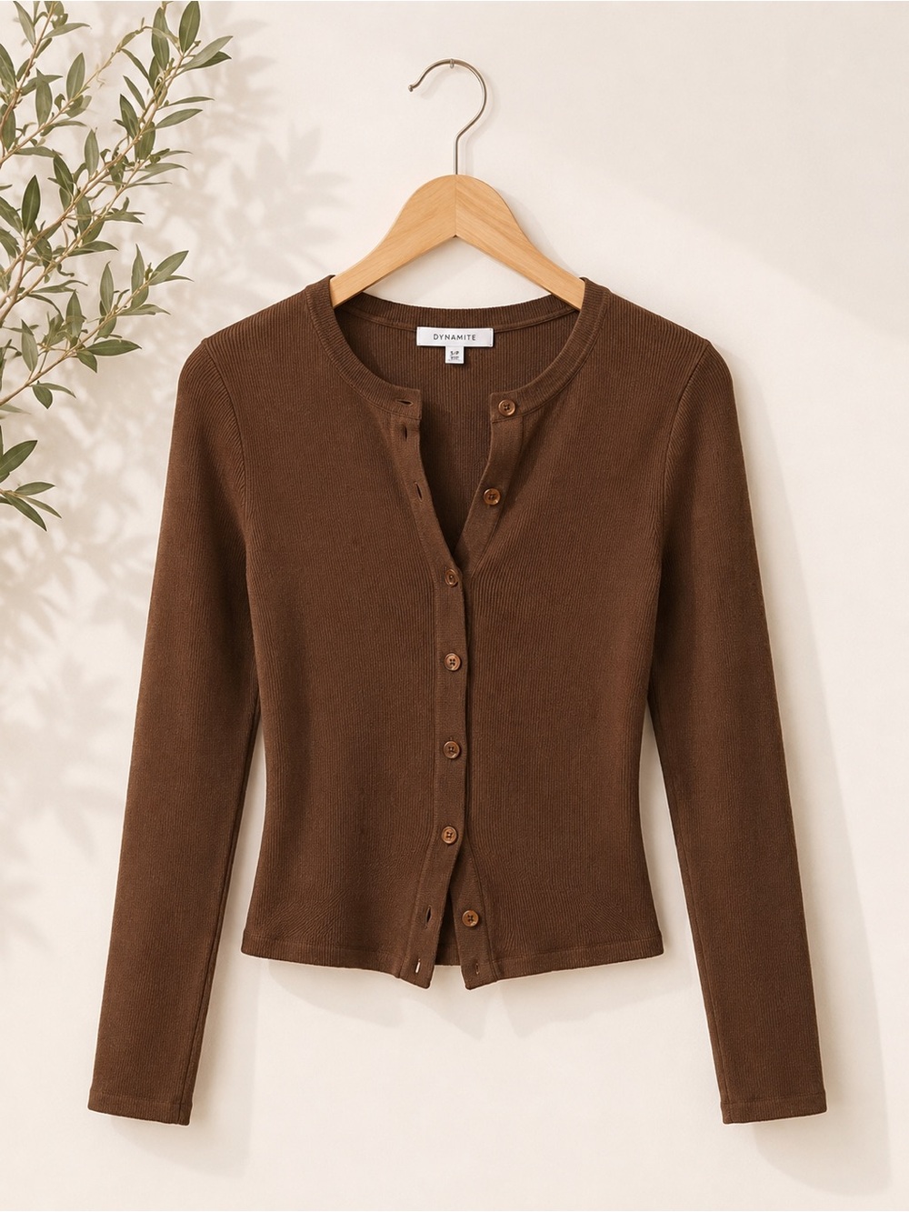 Dynamite Rebecca Crewneck Cardigan – Cocoa Brown (Size Sm)